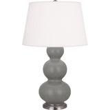 Robert Abbey Matte Smokey Taupe Triple Gourd Table Lamp Matte Smokey Taupe Glazed Ceramic with Antique Silver Finished Accents Pearl Dupioni Fabric Shade