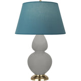 Robert Abbey Matte Smokey Taupe Double Gourd Table Lamp Matte Smokey Taupe Glazed Ceramic with Antique Natural Brass Finished Accents Bright Blue W/ Gray Lining Fabric Shade