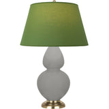 Robert Abbey Matte Smokey Taupe Double Gourd Table Lamp Matte Smokey Taupe Glazed Ceramic with Antique Natural Brass Finished Accents Tea Green W/ Taupe Lining Fabric Shade