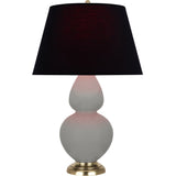 Robert Abbey Matte Smokey Taupe Double Gourd Table Lamp Matte Smokey Taupe Glazed Ceramic with Antique Natural Brass Finished Accents Ink Black W/ Rose Red Lining Fabric Shade