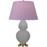 Robert Abbey Matte Smokey Taupe Double Gourd Table Lamp Matte Smokey Taupe Glazed Ceramic with Antique Natural Brass Finished Accents Lavender W/ Plum Lining Fabric Shade