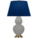 Robert Abbey Matte Smokey Taupe Double Gourd Table Lamp Matte Smokey Taupe Glazed Ceramic with Antique Natural Brass Finished Accents Navy W/ Gray Lining Fabric Shade