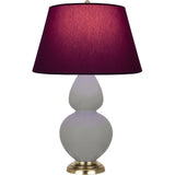 Robert Abbey Matte Smokey Taupe Double Gourd Table Lamp Matte Smokey Taupe Glazed Ceramic with Antique Natural Brass Finished Accents Plum W/ Lavender Lining Fabric Shade