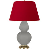 Robert Abbey Matte Smokey Taupe Double Gourd Table Lamp Matte Smokey Taupe Glazed Ceramic with Antique Natural Brass Finished Accents Rose Red W/ Ink Black Lining Fabric Shade