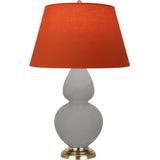 Robert Abbey Matte Smokey Taupe Double Gourd Table Lamp Matte Smokey Taupe Glazed Ceramic with Antique Natural Brass Finished Accents Tangerine W/ Taupe Lining Fabric Shade