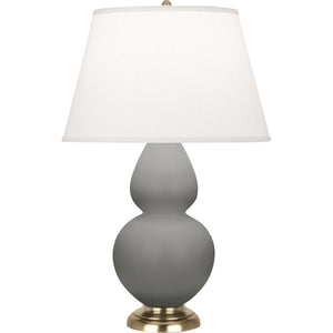 Robert Abbey Matte Smokey Taupe Double Gourd Table Lamp Matte Smoky Taupe Glazed Ceramic with Antique Natural Brass Finished Accents Pearl Dupioni Fabric Shade