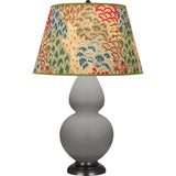 Robert Abbey Matte Smokey Taupe Double Gourd Table Lamp Matte Smokey Taupe Glazed Ceramic with Deep Patina Bronze Finished Accents Fall Floral Fabric Shade