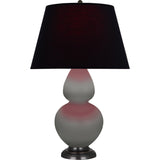 Robert Abbey Matte Smokey Taupe Double Gourd Table Lamp Matte Smokey Taupe Glazed Ceramic with Deep Patina Bronze Finished Accents Ink Black W/ Rose Red Lining Fabric Shade