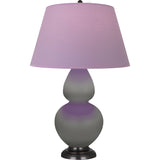 Robert Abbey Matte Smokey Taupe Double Gourd Table Lamp Matte Smokey Taupe Glazed Ceramic with Deep Patina Bronze Finished Accents Lavender W/ Plum Lining Fabric Shade