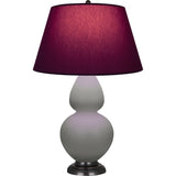 Robert Abbey Matte Smokey Taupe Double Gourd Table Lamp Matte Smokey Taupe Glazed Ceramic with Deep Patina Bronze Finished Accents Plum W/ Lavender Lining Fabric Shade