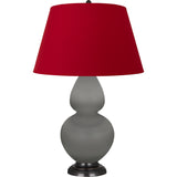 Robert Abbey Matte Smokey Taupe Double Gourd Table Lamp Matte Smoky Taupe Glazed Ceramic with Deep Patina Bronze Finished Accents Rose Red W/ Ink Black Lining Fabric Shade