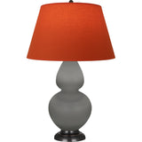 Robert Abbey Matte Smokey Taupe Double Gourd Table Lamp Matte Smokey Taupe Glazed Ceramic with Deep Patina Bronze Finished Accents Tangerine W/ Taupe Lining Fabric Shade