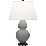 Robert Abbey Matte Smokey Taupe Double Gourd Table Lamp Matte Smoky Taupe Glazed Ceramic with Deep Patina Bronze Finished Accents Pearl Dupioni Fabric Shade