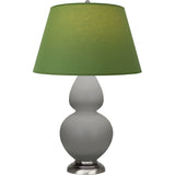 Robert Abbey Matte Smokey Taupe Double Gourd Table Lamp Matte Smokey Taupe Glazed Ceramic with Antique Silver Finished Accents Tea Green W/ Taupe Lining Fabric Shade