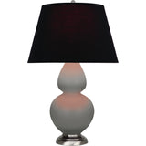 Robert Abbey Matte Smokey Taupe Double Gourd Table Lamp Matte Smokey Taupe Glazed Ceramic with Antique Silver Finished Accents Ink Black W/ Rose Red Lining Fabric Shade