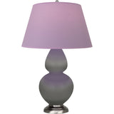 Robert Abbey Matte Smokey Taupe Double Gourd Table Lamp Matte Smokey Taupe Glazed Ceramic with Antique Silver Finished Accents Lavender W/ Plum Lining Fabric Shade