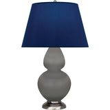 Robert Abbey Matte Smokey Taupe Double Gourd Table Lamp Matte Smokey Taupe Glazed Ceramic with Antique Silver Finished Accents Navy W/ Gray Lining Fabric Shade