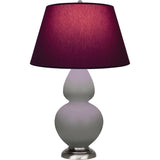 Robert Abbey Matte Smokey Taupe Double Gourd Table Lamp Matte Smokey Taupe Glazed Ceramic with Antique Silver Finished Accents Plum W/ Lavender Lining Fabric Shade