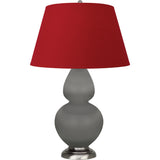 Robert Abbey Matte Smokey Taupe Double Gourd Table Lamp Matte Smokey Taupe Glazed Ceramic with Antique Silver Finished Accents Rose Red W/ Ink Black Lining Fabric Shade