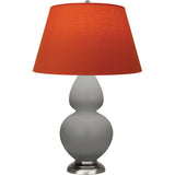 Robert Abbey Matte Smokey Taupe Double Gourd Table Lamp Matte Smokey Taupe Glazed Ceramic with Antique Silver Finished Accents Tangerine W/ Taupe Lining Fabric Shade