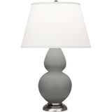 Robert Abbey Matte Smokey Taupe Double Gourd Table Lamp Matte Smoky Taupe Glazed Ceramic with Antique Silver Finished Accents Pearl Dupioni Fabric Shade