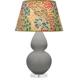 Robert Abbey Matte Smokey Taupe Double Gourd Table Lamp Matte Smokey Taupe Glazed Ceramic with Lucite Base Fall Floral Fabric Shade