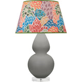 Robert Abbey Matte Smokey Taupe Double Gourd Table Lamp Matte Smokey Taupe Glazed Ceramic with Lucite Base Spring Floral Fabric Shade