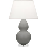 Robert Abbey Matte Smokey Taupe Double Gourd Table Lamp Matte Smokey Taupe Glazed Ceramic with Lucite Base Pearl Dupioni Fabric Shade