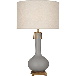 Robert Abbey Matte Smokey Taupe Athena Table Lamp Matte Smokey Taupe Glazed Ceramic with Aged Brass Accents Open Weave Heather Linen Shade