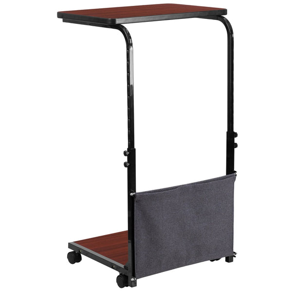 English Elm Charger Mobile Sit-Stand Mahogany Desk with Removable Pouch - Boost Ergonomics & Comfort Today! MT-6288-1-GG