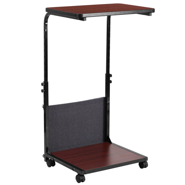English Elm Charger Mobile Sit-Stand Mahogany Desk with Removable Pouch - Boost Ergonomics & Comfort Today! MT-6288-1-GG