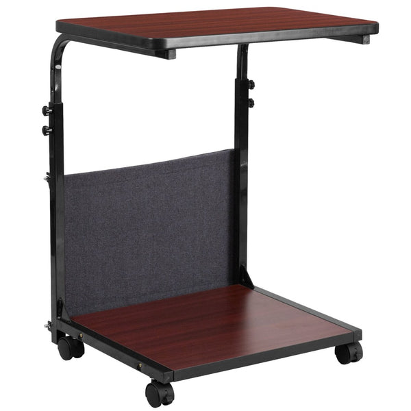 English Elm Charger Mobile Sit-Stand Mahogany Desk with Removable Pouch - Boost Ergonomics & Comfort Today! MT-6288-1-GG