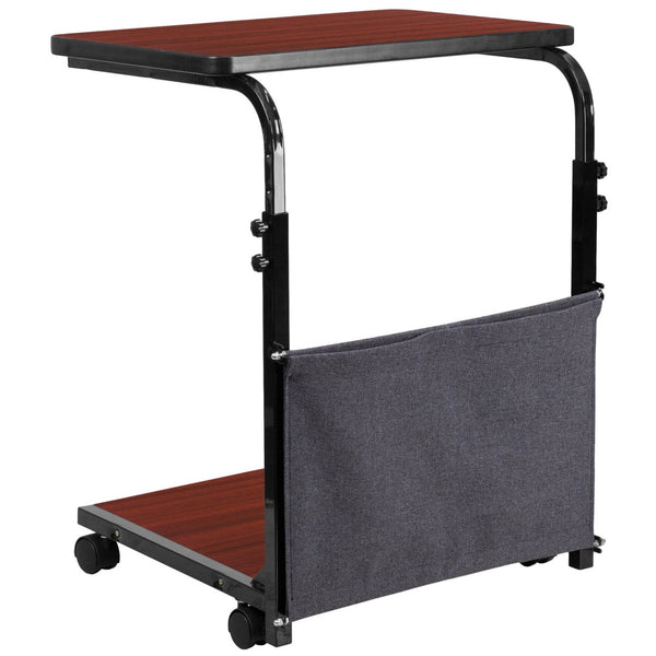 English Elm Charger Mobile Sit-Stand Mahogany Desk with Removable Pouch - Boost Ergonomics & Comfort Today! MT-6288-1-GG