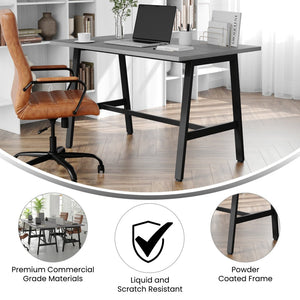 English Elm Redmond Commercial Conference Table with Durable Laminate Top, Heavy-Duty Steel Base for Meetings Gray Oak 30"W x 48"D x 30"H MT-M4830-LTGRY-ABF-GG