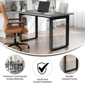 English Elm Redmond Commercial Conference Table - Durable Laminate Top, Heavy-Duty Steel Base, Quick Assembly Support Gray Oak 30"W x 48"D x 30"H MT-M4830-LTGRY-UBF-GG