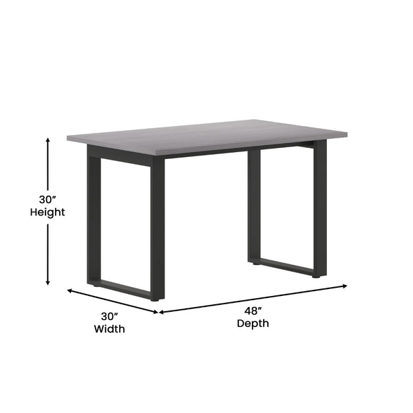 English Elm Redmond Commercial Conference Table - Durable Laminate Top, Heavy-Duty Steel Base, Quick Assembly Support Gray Oak 30"W x 48"D x 30"H MT-M4830-LTGRY-UBF-GG
