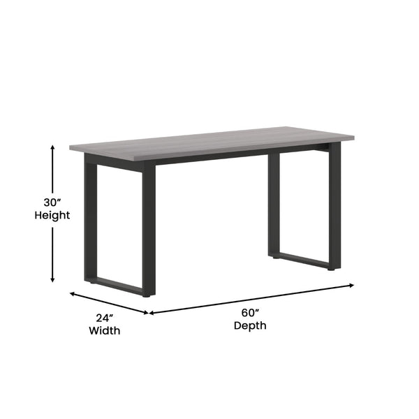 English Elm Redmond Professional Conference Table with Durable Laminate Top and Heavy-Duty Steel Base for Meetings Gray Oak 24"W x 60"D x 30"H MT-M6024-LTGRY-UBF-GG
