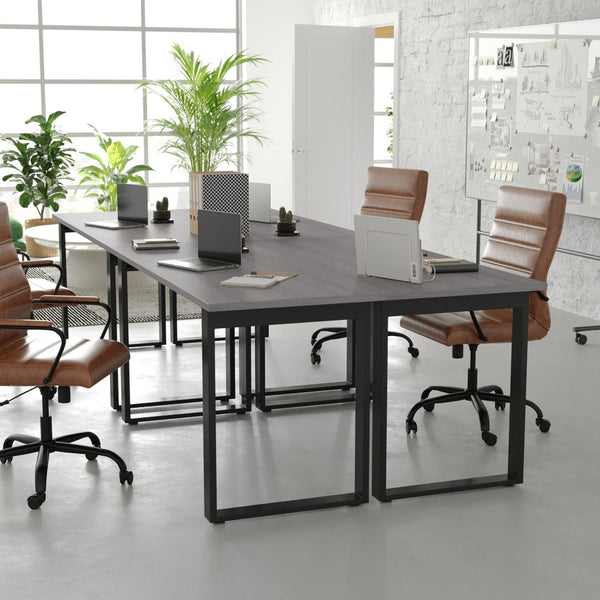 English Elm Redmond Professional Conference Table with Durable Laminate Top and Heavy-Duty Steel Base for Meetings Gray Oak 24"W x 60"D x 30"H MT-M6024-LTGRY-UBF-GG