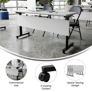 English Elm Palmer Heavy-Duty 60" Nesting Flip Training Table with Cable Management for Versatile Workspace Solutions Gray Top/Black Frame 23.5" W x 60"L MT-M6024-T-LEG-GRYBLK-GG
