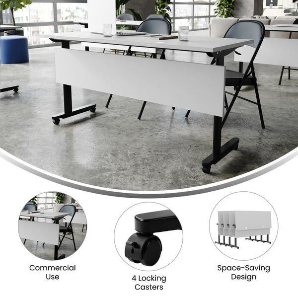English Elm Palmer Heavy-Duty 60" Nesting Flip Training Table with Cable Management for Versatile Workspace Solutions Gray Top/Black Frame 23.5" W x 60"L MT-M6024-T-LEG-GRYBLK-GG