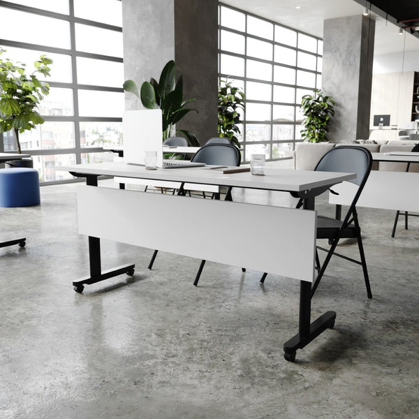 English Elm Palmer Heavy-Duty 60" Nesting Flip Training Table with Cable Management for Versatile Workspace Solutions Gray Top/Black Frame 23.5" W x 60"L MT-M6024-T-LEG-GRYBLK-GG