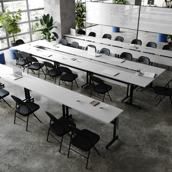 English Elm Palmer Heavy-Duty 60" Nesting Flip Training Table with Cable Management for Versatile Workspace Solutions Gray Top/Black Frame 23.5" W x 60"L MT-M6024-T-LEG-GRYBLK-GG