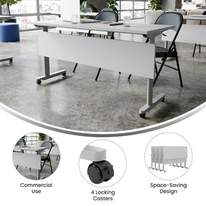 English Elm Palmer Heavy-Duty 60" Nesting Flip Training Table with Cable Management for Versatile Workspace Solutions Gray Top/Gray Frame 23.5" W x 60"L MT-M6024-T-LEG-GRYGRY-GG