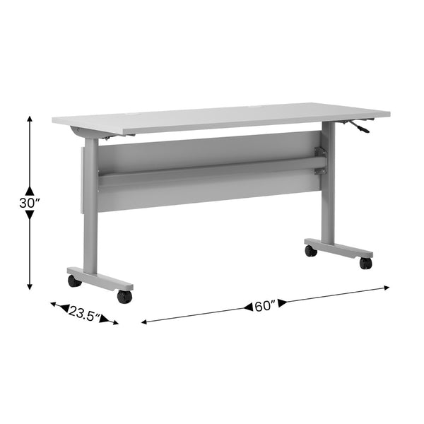 English Elm Palmer Heavy-Duty 60" Nesting Flip Training Table with Cable Management for Versatile Workspace Solutions Gray Top/Gray Frame 23.5" W x 60"L MT-M6024-T-LEG-GRYGRY-GG