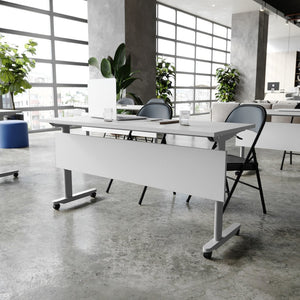 English Elm Palmer Heavy-Duty 60" Nesting Flip Training Table with Cable Management for Versatile Workspace Solutions Gray Top/Gray Frame 23.5" W x 60"L MT-M6024-T-LEG-GRYGRY-GG