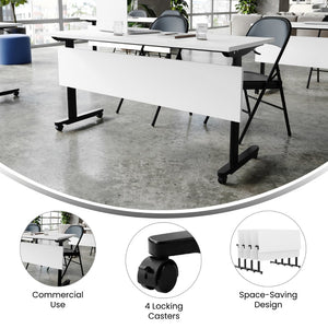 English Elm Palmer Heavy-Duty 60" Nesting Flip Training Table with Cable Management for Versatile Workspace Solutions White Top/Black Frame 23.5" W x 60"L MT-M6024-T-LEG-WHTBLK-GG