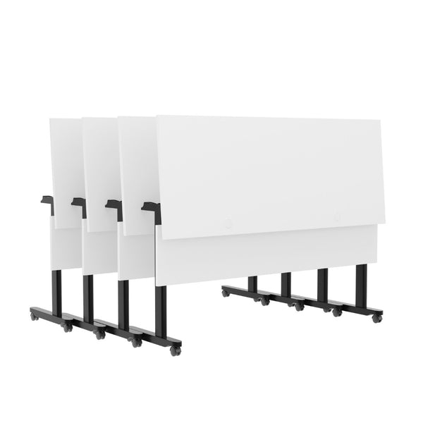 English Elm Palmer Heavy-Duty 60" Nesting Flip Training Table with Cable Management for Versatile Workspace Solutions White Top/Black Frame 23.5" W x 60"L MT-M6024-T-LEG-WHTBLK-GG