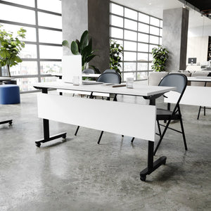 English Elm Palmer Heavy-Duty 60" Nesting Flip Training Table with Cable Management for Versatile Workspace Solutions White Top/Black Frame 23.5" W x 60"L MT-M6024-T-LEG-WHTBLK-GG