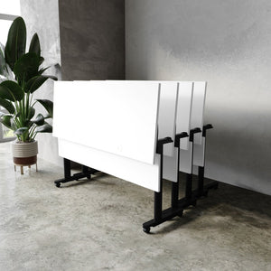 English Elm Palmer Heavy-Duty 60" Nesting Flip Training Table with Cable Management for Versatile Workspace Solutions White Top/Black Frame 23.5" W x 60"L MT-M6024-T-LEG-WHTBLK-GG
