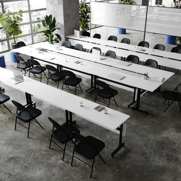 English Elm Palmer Heavy-Duty 60" Nesting Flip Training Table with Cable Management for Versatile Workspace Solutions White Top/Black Frame 23.5" W x 60"L MT-M6024-T-LEG-WHTBLK-GG
